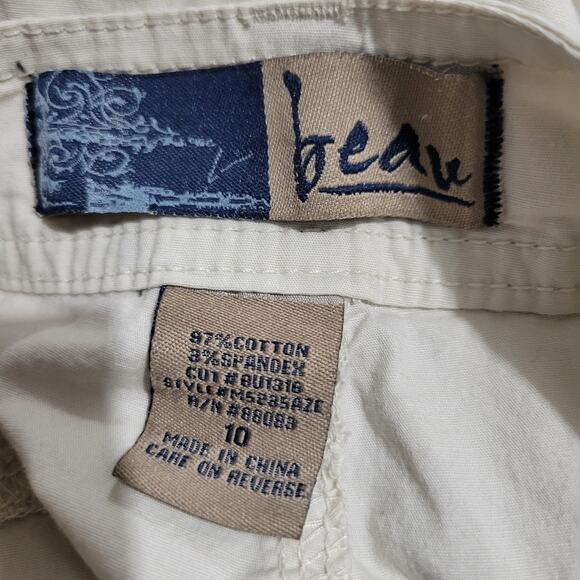 Vintage Cargo Capri Shorts Beige Bermuda Low Rise Embroidery Ruched Y2K Size 10 - Picture 9 of 13